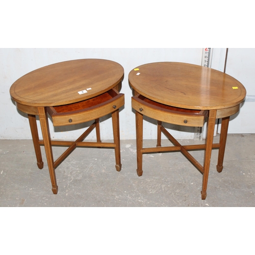 8 - A pair of Sheraton style oval side table with drawers