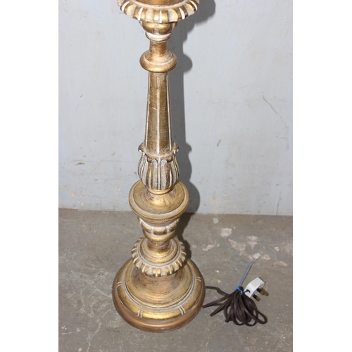 235 - A large vintage carved giltwood Florentine style standard lamp with silk shade