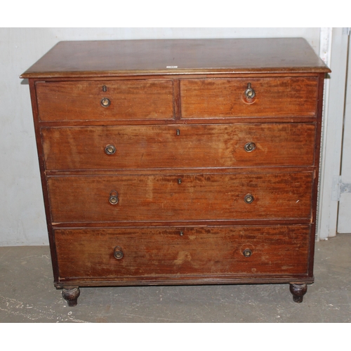 45 - Victorian mahogany 2/3 chest of drawers with round handles standing on bun feet by Kerby of Oxford S... 