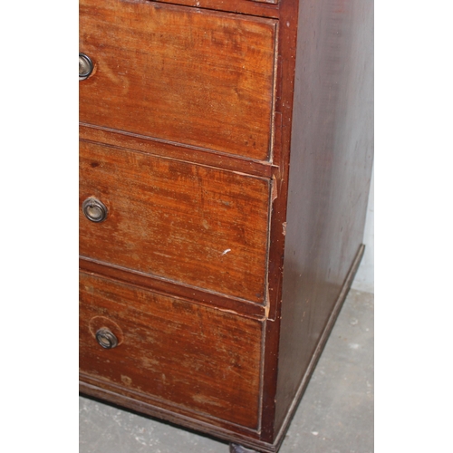 45 - Victorian mahogany 2/3 chest of drawers with round handles standing on bun feet by Kerby of Oxford S... 