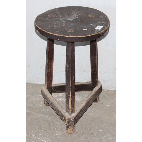 87 - A rustic painted pine 3 legged stool