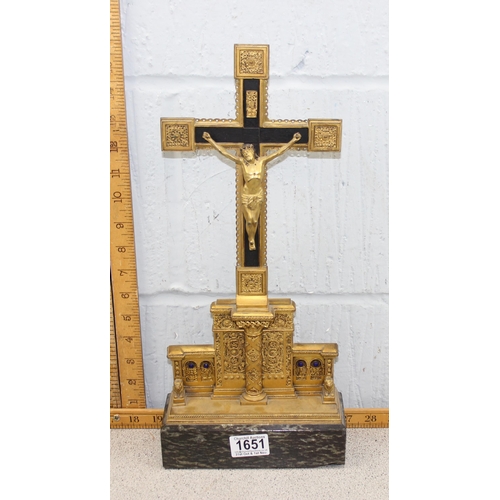 1651 - A large vintage gilt metal Corpus Christi inset with cabuchon stones and marble base, approx 42cm ta... 