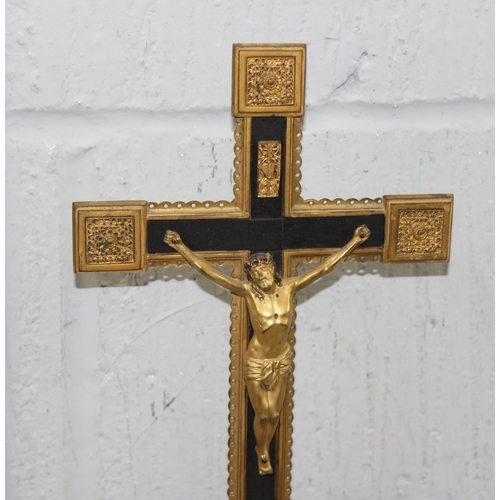 1651 - A large vintage gilt metal Corpus Christi inset with cabuchon stones and marble base, approx 42cm ta... 