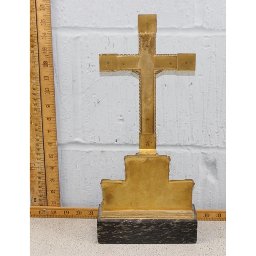 1651 - A large vintage gilt metal Corpus Christi inset with cabuchon stones and marble base, approx 42cm ta... 