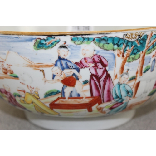 1656 - An antique Chinese porcelain punch or fruit bowl with polychrome decoration, likely 19th century, ap... 