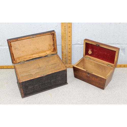 286 - A 19th century mahogany tea caddy and a vintage chip carved desktop stationary box (2)