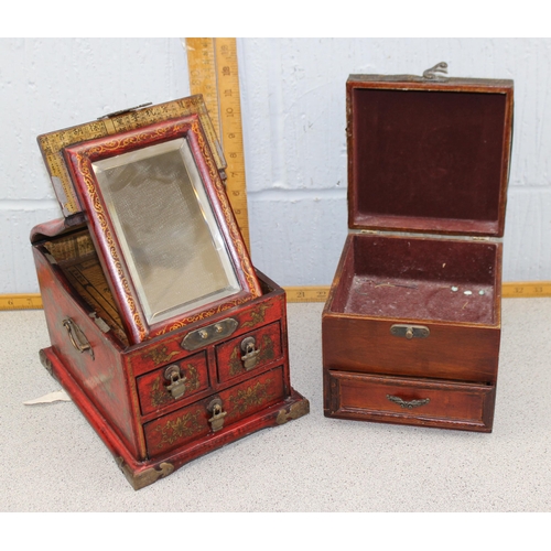 288 - A Chinese red lacquer style mirror box and another Chinese style box (2)