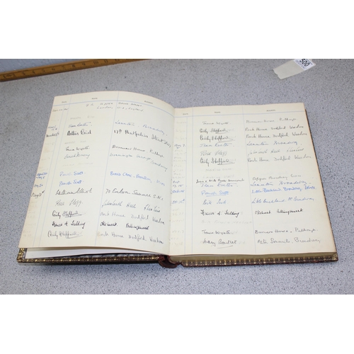 500 - An antique leather bound visitors book with gilt edged pages, likely late 19th century