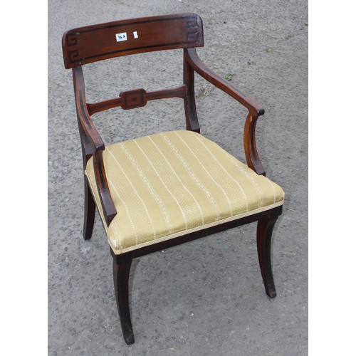 45A - A Georgian mahogany elbow chair with geometric ebony type inlay and an antique ebonised bentwood chi... 