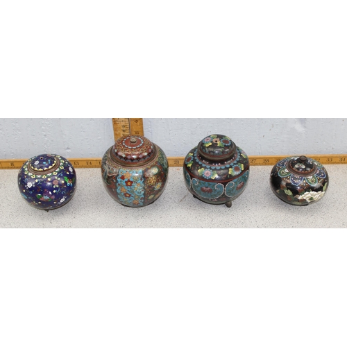 1650 - 4 early 20th century cloisonné pots with lids, believed to be Japanese pieces