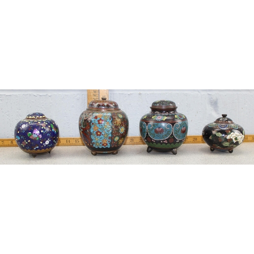 1650 - 4 early 20th century cloisonné pots with lids, believed to be Japanese pieces