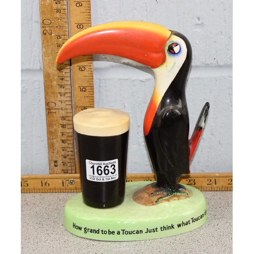 1663 - An original Carltonware Guinness advertising table lamp (lacking fitting) in the form of a toucan wi... 