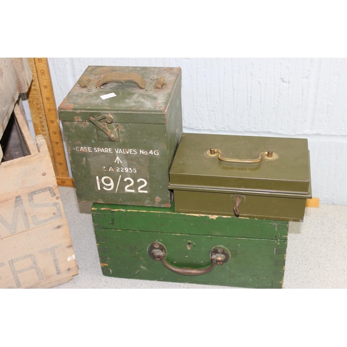 292 - 5 assorted vintage wooden and metal boxes to inc advertising and military