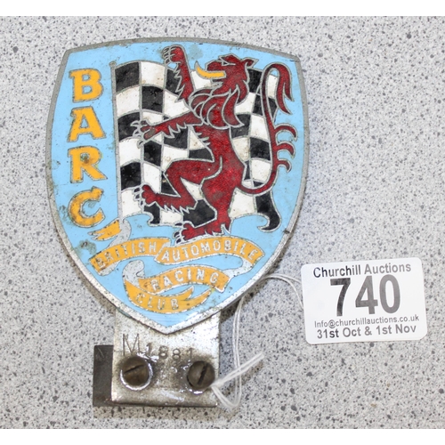 740 - A rare BARC British Automobile Racing Club chrome and enamel car badge