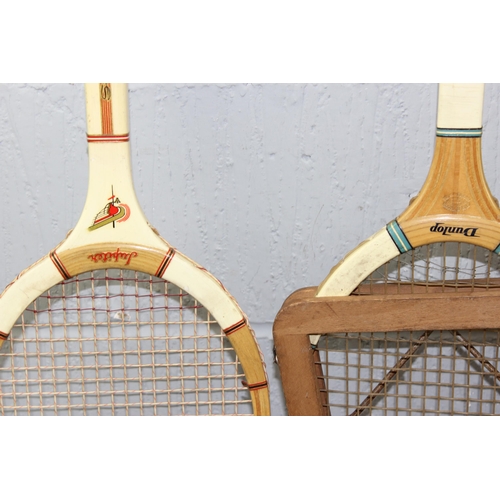 750 - 4 vintage tennis racquets, badminton etc etc