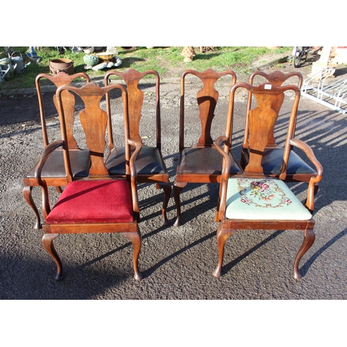 142 - Set of 6 Queen Anne style dining chairs, to include 2 carvers