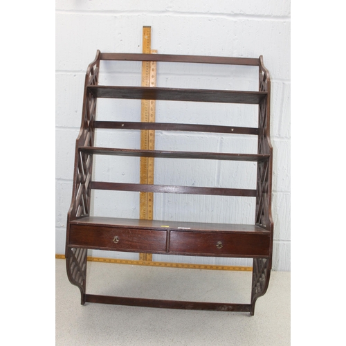 144 - Mahogany 2 draw wall mounted shelf unit