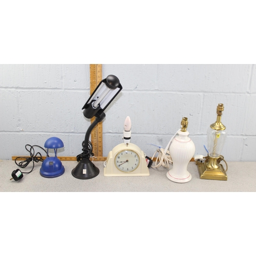 254 - 10 assorted table lamps to inc a retro clock lamp