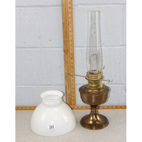 265 - Antique brass oil lamp with white opaline shade