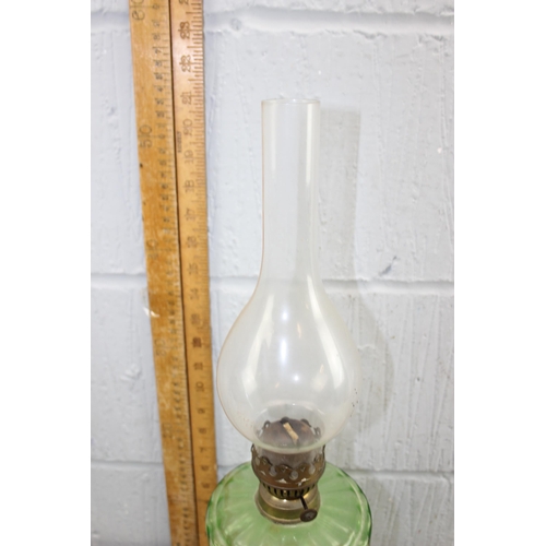 266 - Antique cast brass oil lamp with green glass reservoir