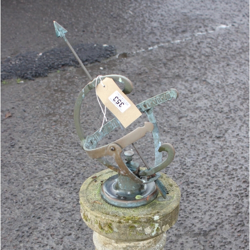 353 - Vintage bronze celestial sundial mounted on concrete plinth.