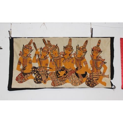 499c - South East Asian screen printed fabric wall hanging decorated with deities