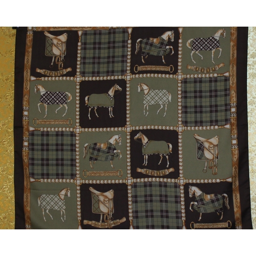 499d - Mounted silk scarf decorated with horses and tartan