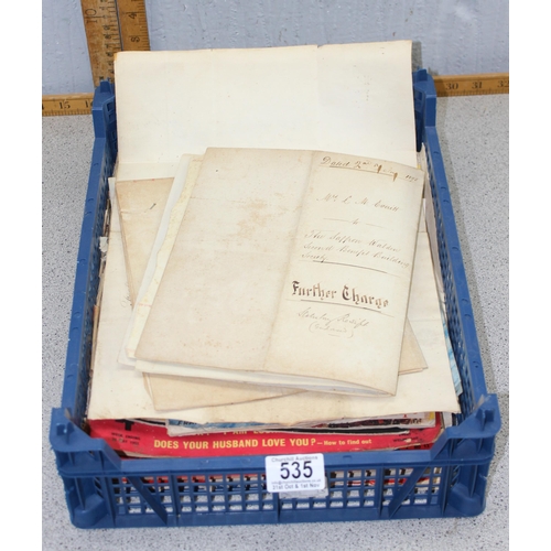 535 - Mixed antique and a later ephemera to include several Victorian indentures