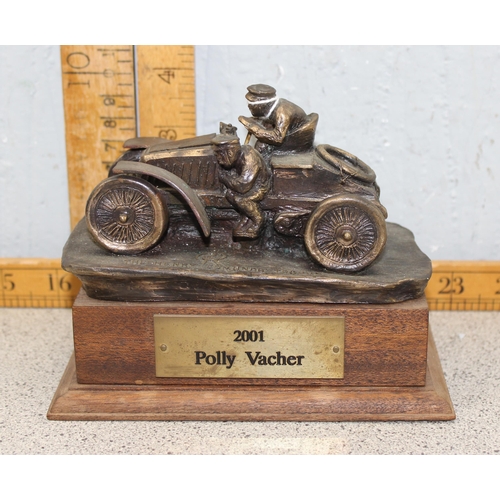 761 - Chris Davis for The Henry Edmunds Trophy, a cast bronze model of a vintage motorcar and drivers scul... 