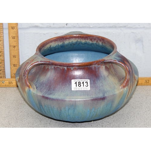 1813 - A large Bourne Denby Art Nouveau style three handled studio art bowl in unusual coloured glaze, make... 