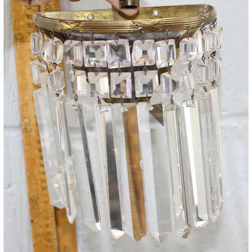 256 - A pair of cast metal brutalist style wall lights and a crystal drop wall light (3)