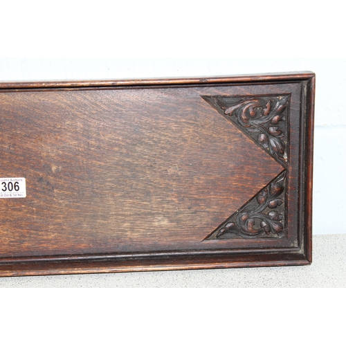 306 - Vintage oak tray with carved details