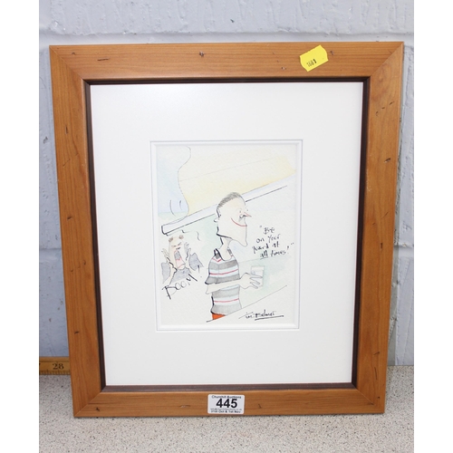 445 - Tim Bulmer (XX), 2 comedic prints in distressed wooden frames