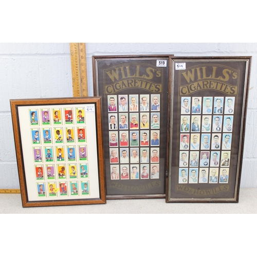 519 - 3 framed sets of football related cigarette cards