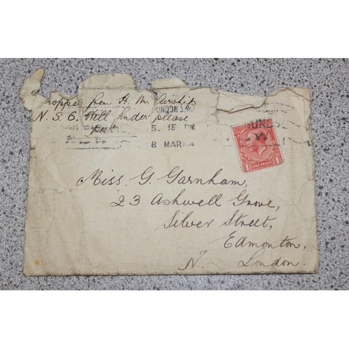 521 - 2 c.WW1 period letters dropped from an airship, hand written note 