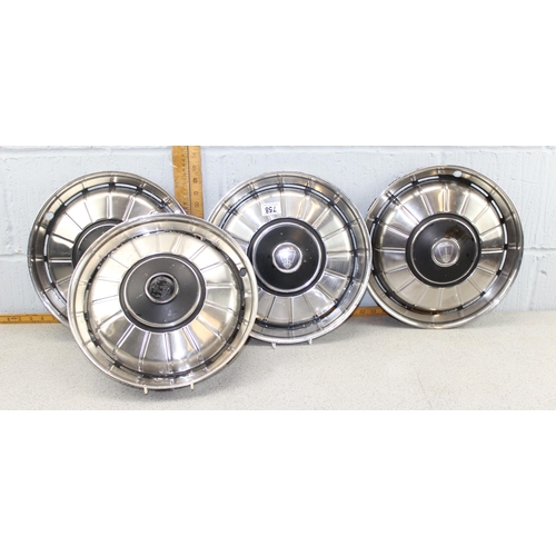 758 - Vintage set of four 1960’s Rover P6 stainless steel 14 inch wheel trims, 3 with badge logo