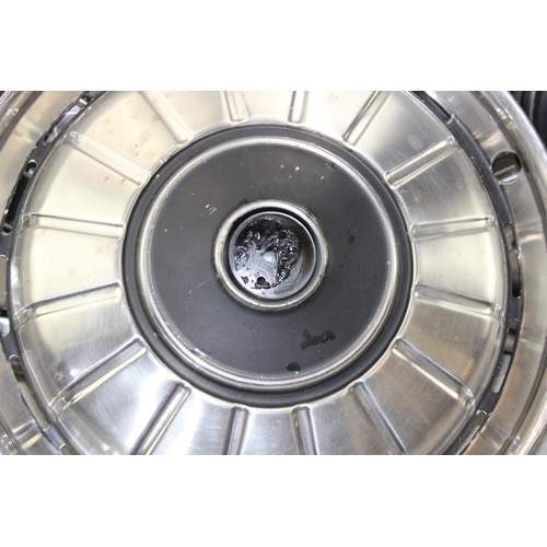 758 - Vintage set of four 1960’s Rover P6 stainless steel 14 inch wheel trims, 3 with badge logo