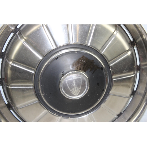 758 - Vintage set of four 1960’s Rover P6 stainless steel 14 inch wheel trims, 3 with badge logo