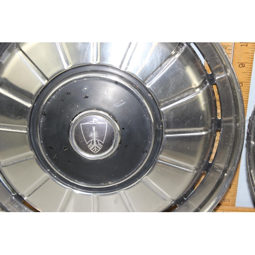 758 - Vintage set of four 1960’s Rover P6 stainless steel 14 inch wheel trims, 3 with badge logo