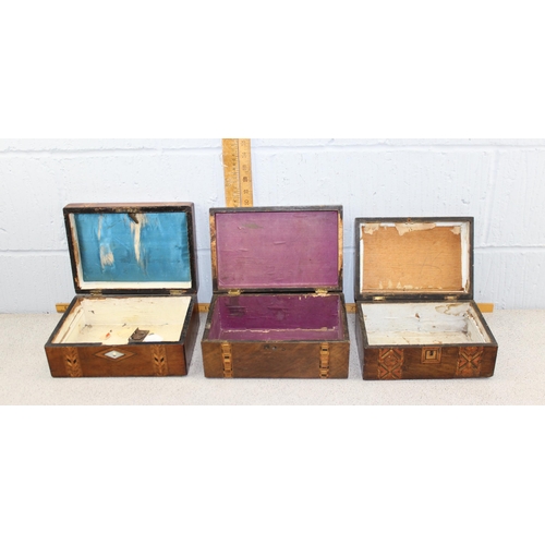 294 - 3 antique jewellery boxes, 2 with Tunbridgeware style inlay