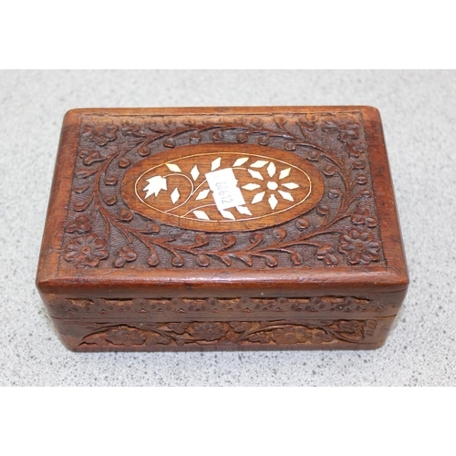 296 - Qty of smaller vintage wooden boxes, many carved examples