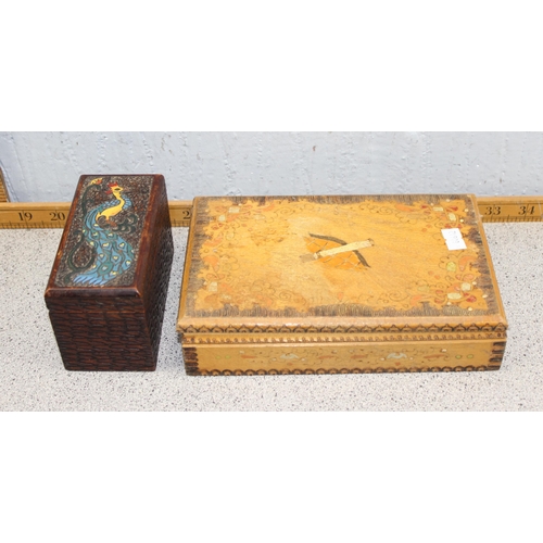 296 - Qty of smaller vintage wooden boxes, many carved examples