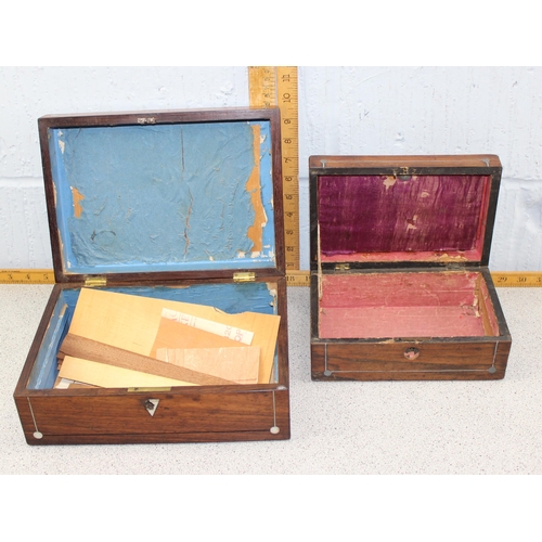 297 - 2 antique Rosewood jewellery boxes with Mother of Pearl inlay