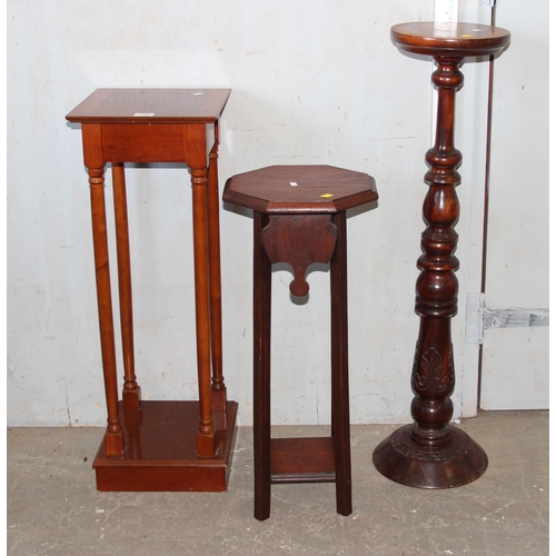 110 - 3 vintage jardinière stands to include one turned mahogany example