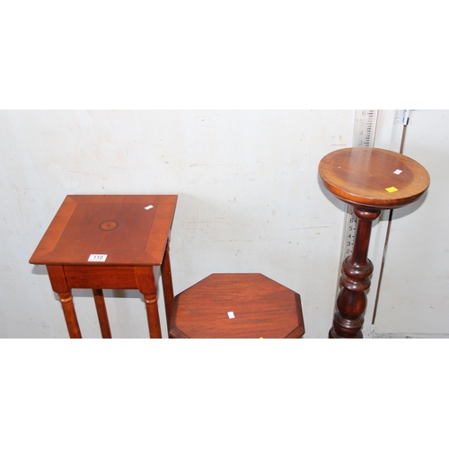 110 - 3 vintage jardinière stands to include one turned mahogany example