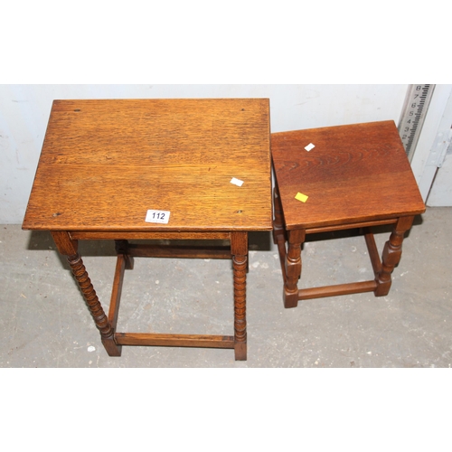 112 - 2 vintage oak side tables, one with bobbin turned legs