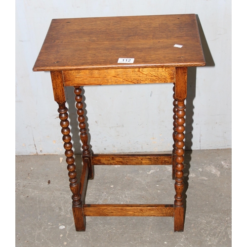 112 - 2 vintage oak side tables, one with bobbin turned legs