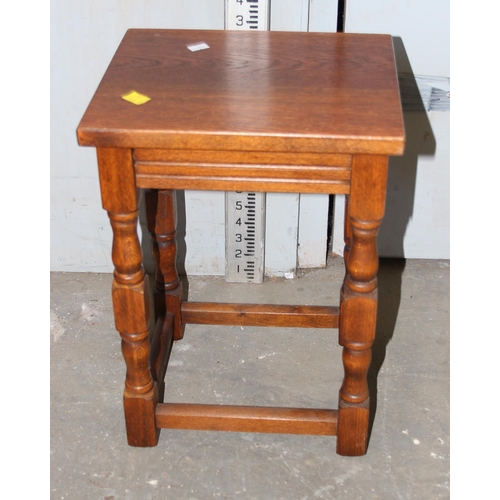 112 - 2 vintage oak side tables, one with bobbin turned legs