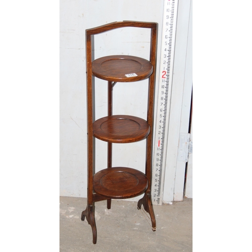 115 - Vintage oak 3 tier folding cake stand