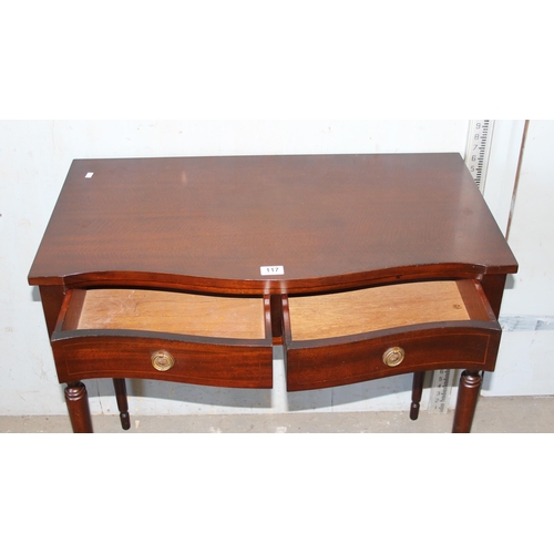 117 - Mahogany serpentine fronted hall table with 2 draws